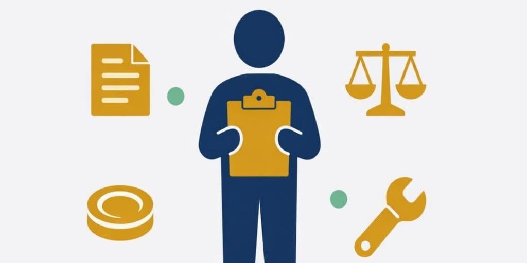 Overzicht van de vier taken van een syndicus: administratief, financieel, technisch en juridisch beheer
